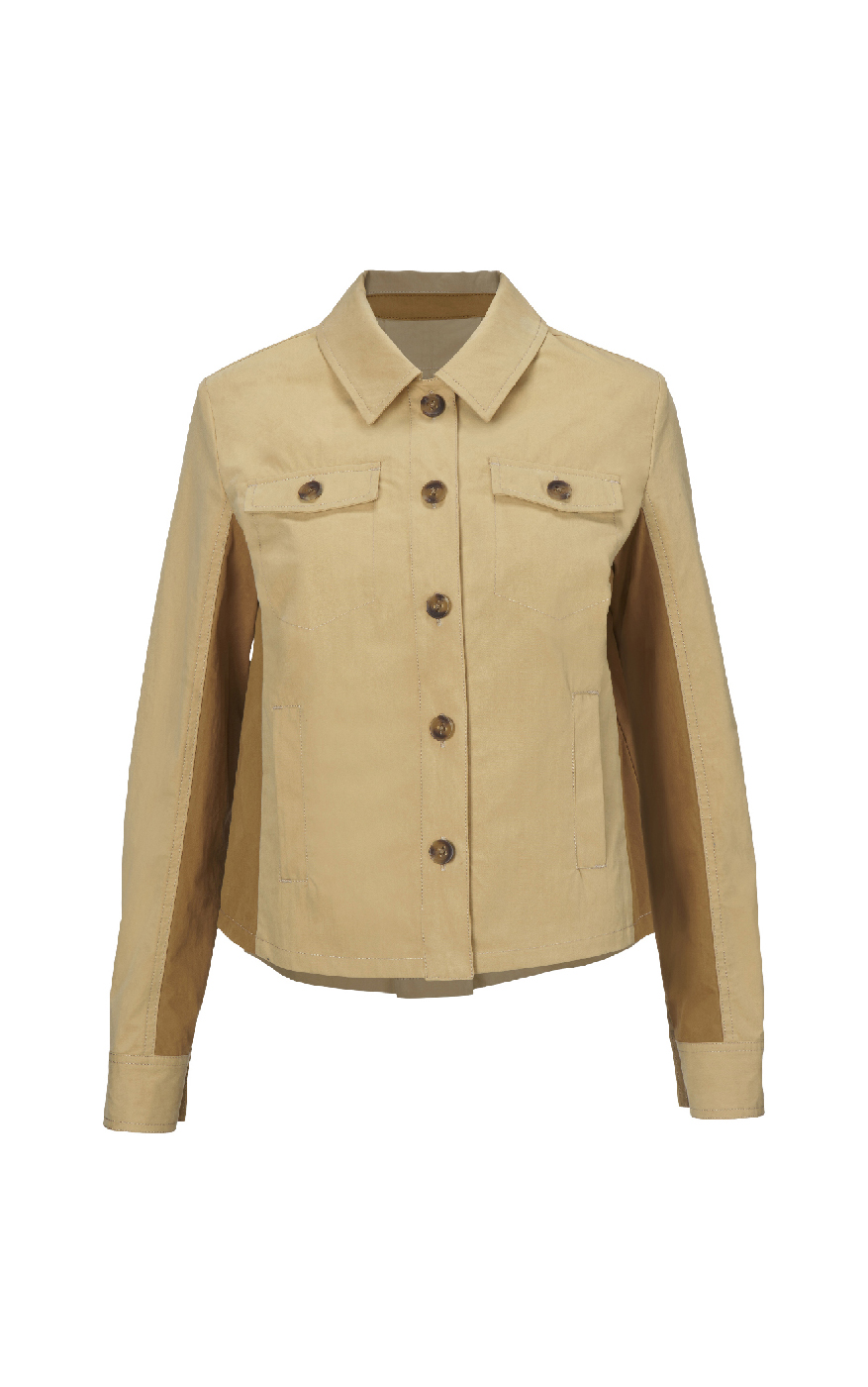 tan button up jacket