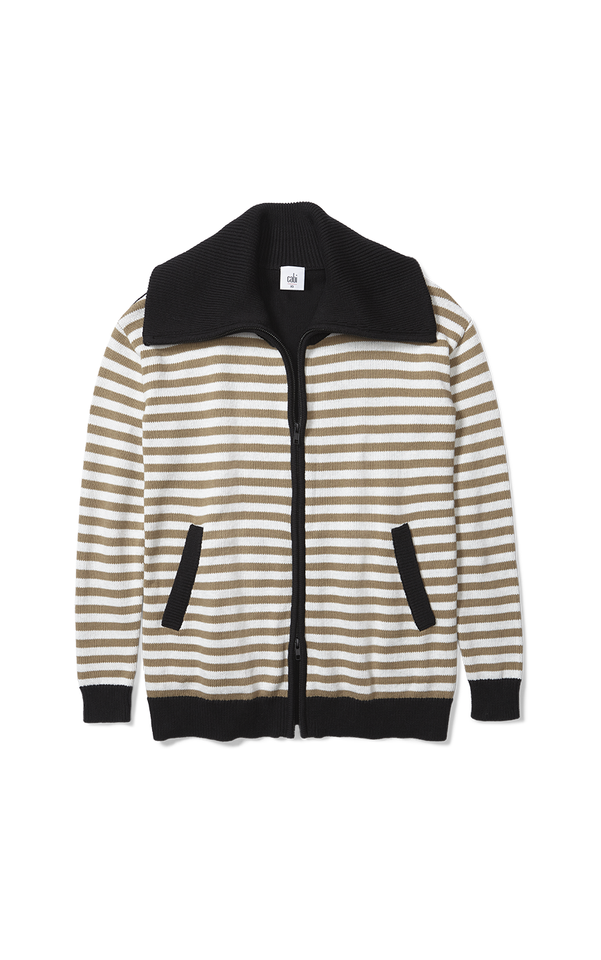 Striped Long Sleeve Zip Up Cardigan | cabi Spring 2024