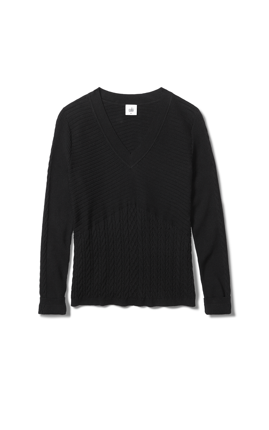 Black Long Sleeve Knitted Pullover Sweater | cabi Spring 2024